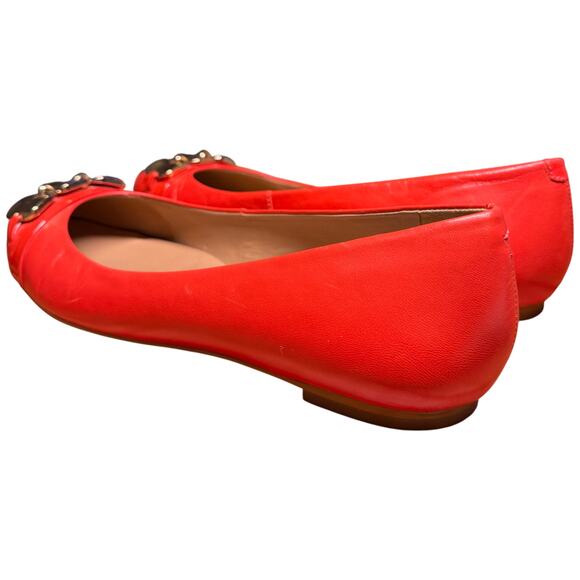 TALBOTS Women's 8B Cherry Orange Leather Shoes Gold Detail Ballet Flats Comfort - Picture 3 of 13